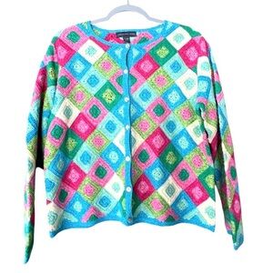 Northern Isles Pastel Color Crochet Cardigan Sweater Size PL